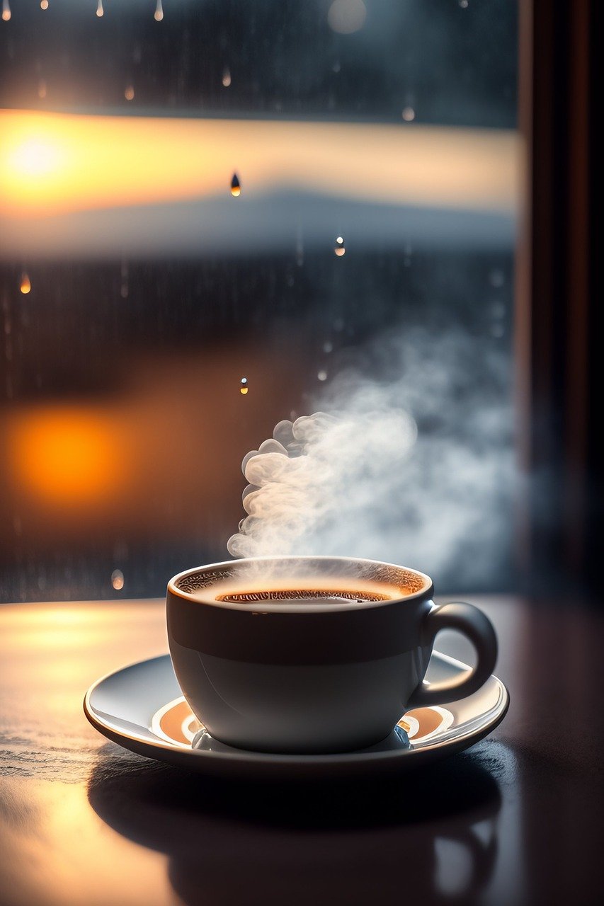 coffee, rain, window